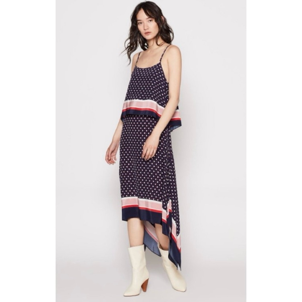JOIE Seia Silk Sleeveless Layered Asymmetric Popover Midi Dress Size XS